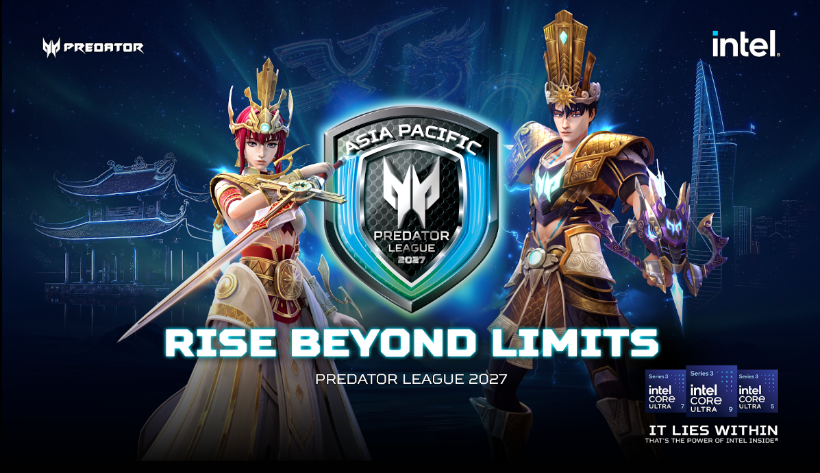 Key Visual Predator League 2027 — Rise Beyond Limits พร้อมตัวละคร โลโก้ Predator และ Intel